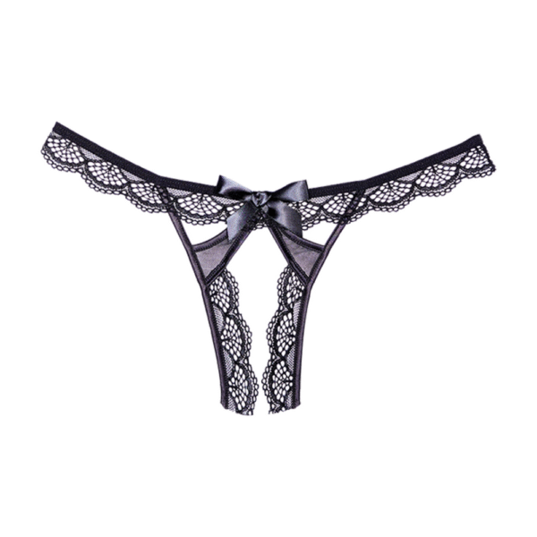 Kant en Gaas Open Panty - Één Maat - Zwart - Afbeelding 3