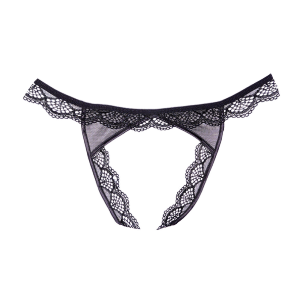Kant en Gaas Open Panty - Één Maat - Zwart - Afbeelding 4