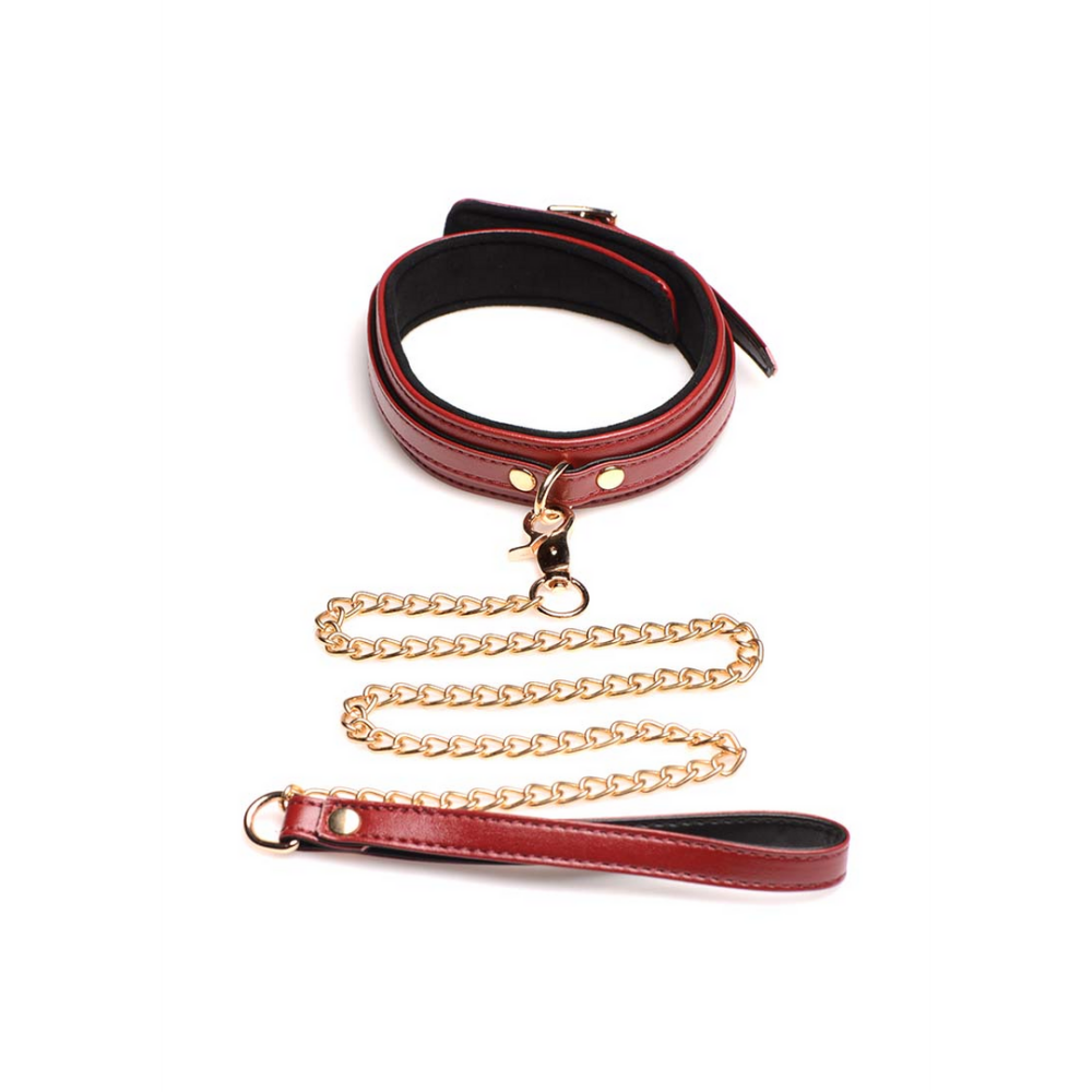 6-delige bordeaux bondage set met cuffs, halsband en riem - Afbeelding 5