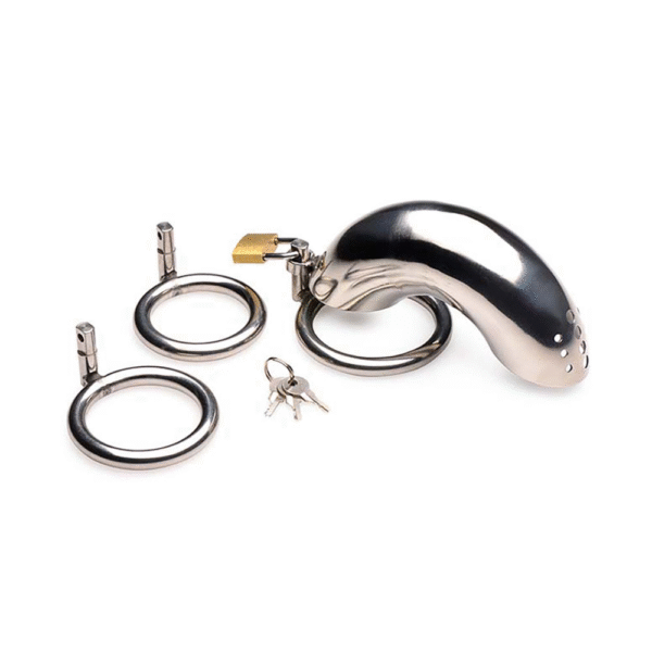 Vergrendelbare RVS Chastity Cage met 3 Ringen - Afbeelding 4