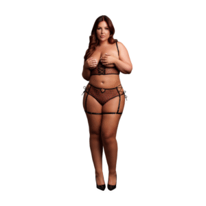 Twee delige set met onderwired open-cup bh en panty met gespen - Plus Size - Zwart