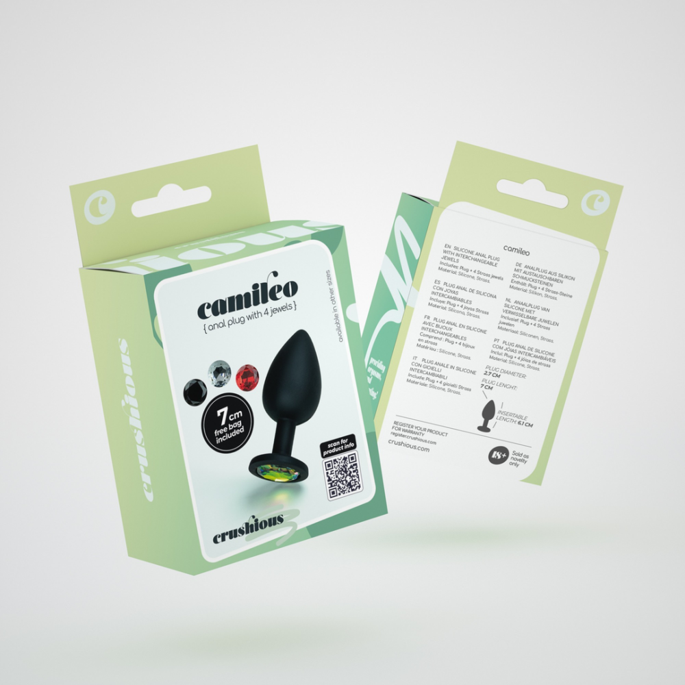 Camileo - Anale Plug met Vier Verwisselbare Edelstenen - Klein - Zwart - Afbeelding 2