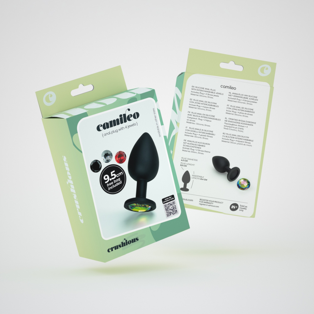 Camileo - Anale Plug met Vier Verwisselbare Edelstenen - Groot - Zwart - Afbeelding 2