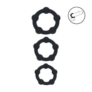 Kralen Silikon Cockring Set van 3 - S/M/L - Zwart