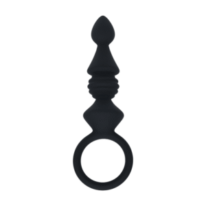 Geribbelde Siliconen Anale Probe met Lus - Zwart