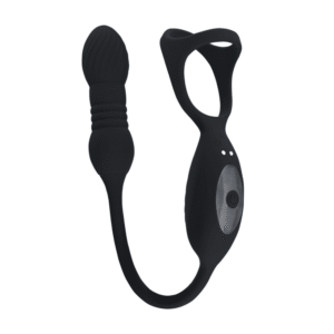 Vibrerende en Duwende Silicone Tri O Cockring met Prostaat Stimulator - Zwart