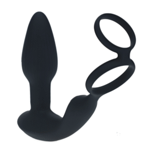 Dual Vibrating Remote Rotating Beads Silicone Prostate Stimulator with Cock and Ball Ring - Black