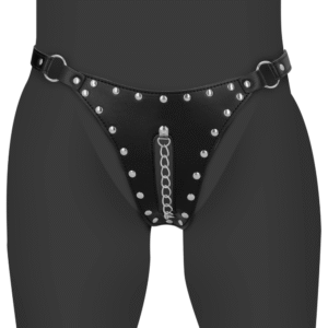 PU Leren Chastity Thong met Keten Detail - Zwart