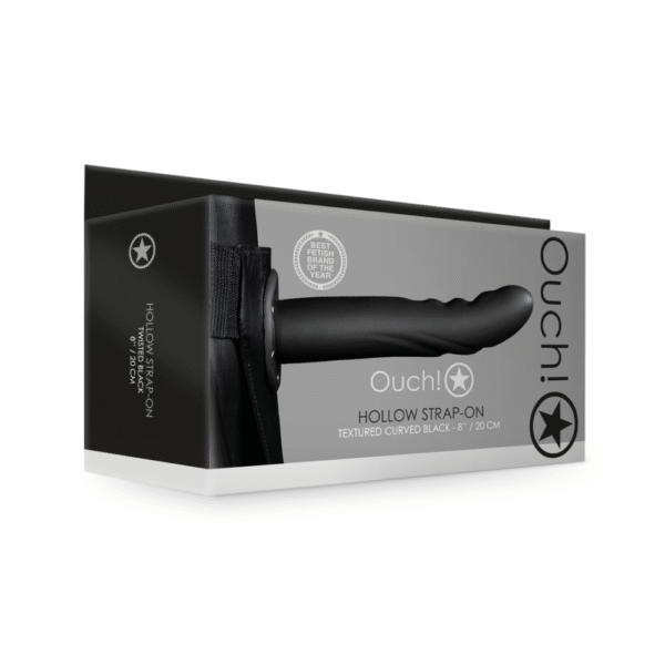 Getextureerde Gebogen Holle Strap-On - 8 / 20 cm - Zwart - Afbeelding 2