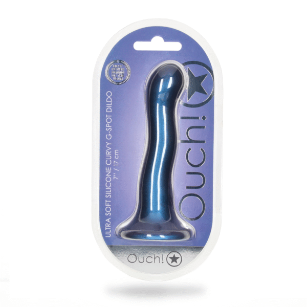 Ultra Zachte Siliconen Curve G-Spot Dildo - 7'' / 17 cm - Metallic Blauw - Afbeelding 2