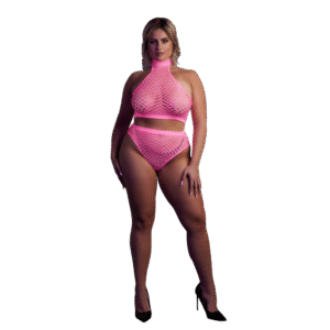Turtleneck en Hoge Taille Slip - Plus Size - Neon Roze