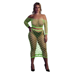 Langermige Crop Top en Lange Rok - Plus Size - Neon Groen