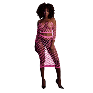 Langarm Crop Top en Lange Rok - One Size - Neon Roze