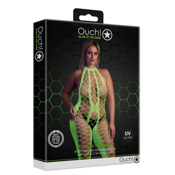 Bodystocking met Halterneck - Plus Size - Neon Groen - Afbeelding 2