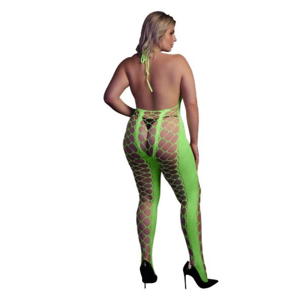 Bodystocking met Halterneck - Plus Size - Neon Groen - Afbeelding 3
