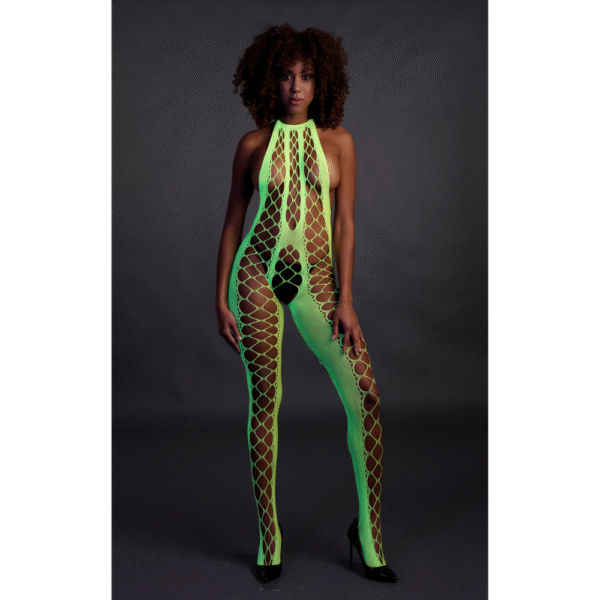Bodystocking met Halterneck - One Size - Neon Groen - Afbeelding 4
