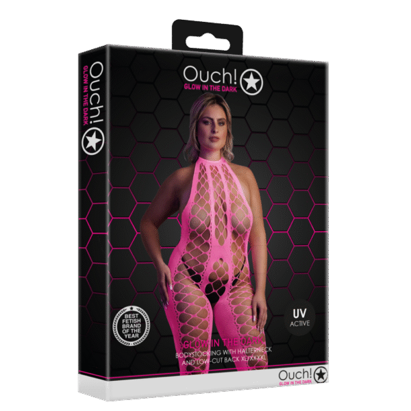 Bodystocking met Halterneck - Plus Size - Neon Roze - Afbeelding 2