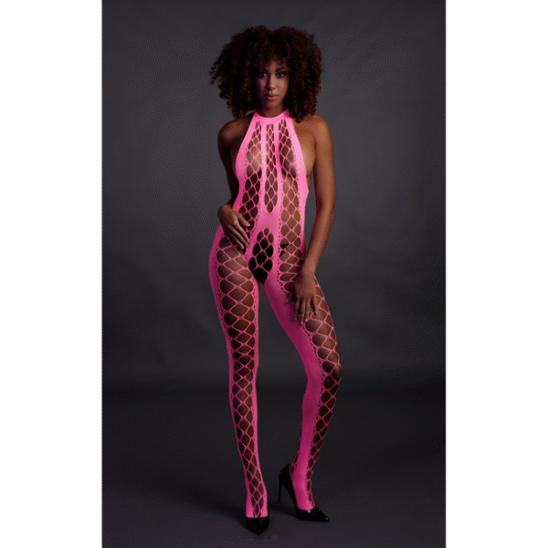 Bodystocking met Halterneck - One Size - Neon Pink - Afbeelding 4