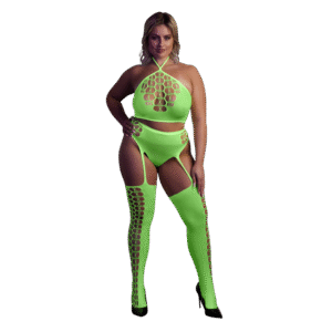 Twee-delige set met crop top en kousen - Plus Size - Neon Groen