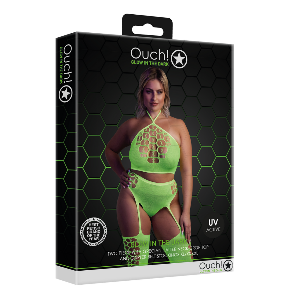 Twee-delige set met crop top en kousen - Plus Size - Neon Groen - Afbeelding 2