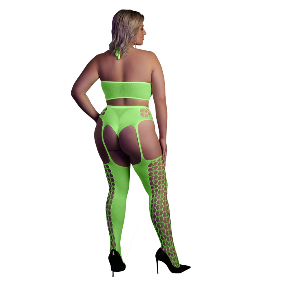 Twee-delige set met crop top en kousen - Plus Size - Neon Groen - Afbeelding 3