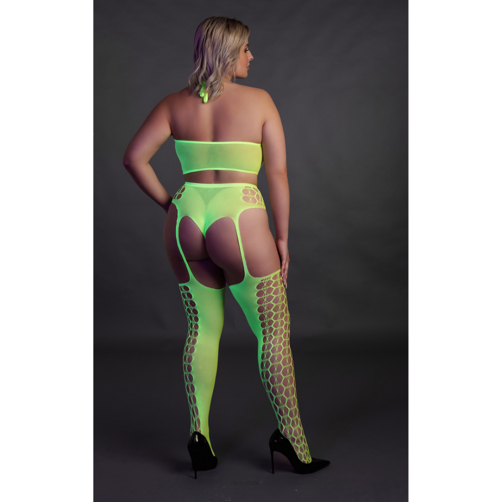 Twee-delige set met crop top en kousen - Plus Size - Neon Groen - Afbeelding 5