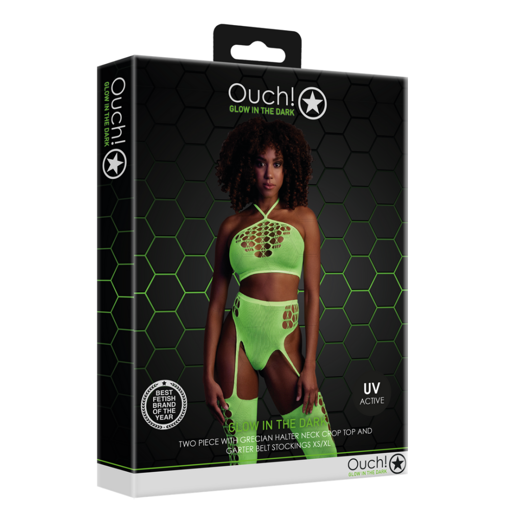 Twee Delige Set met Crop Top en Kousen - One Size - Neon Groen - Afbeelding 2