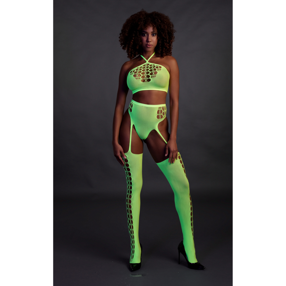 Twee Delige Set met Crop Top en Kousen - One Size - Neon Groen - Afbeelding 4