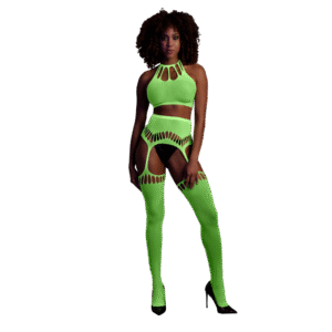 Twee-delige set met crop top en panty - One size - Neon groen