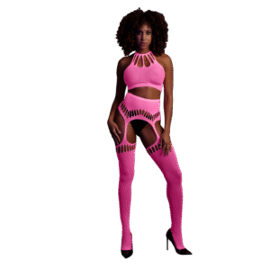 Twee Delige Set met Crop Top en Kousen - One Size - Neon Roze