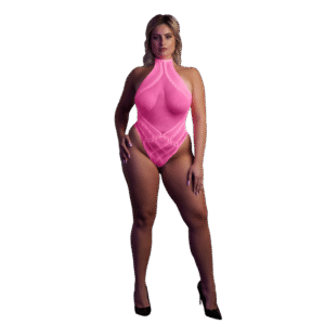 Body met Halternek - Plus Size - Neon Roze