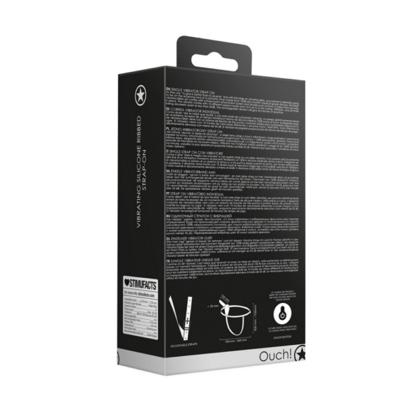 Vibrerende en oplaadbare - 10 snelheid silicone geribbelde strap-on - Verstelbaar - Zwart - Afbeelding 3