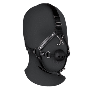 Hoofdharnas met ademende ball gag en neus haken - Zwart