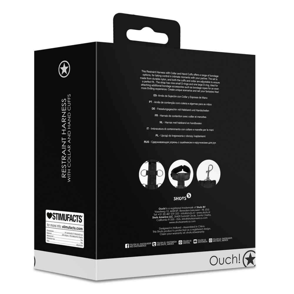 Beperkingsharnas met Halsband en Handboeien - Zwart - Afbeelding 3