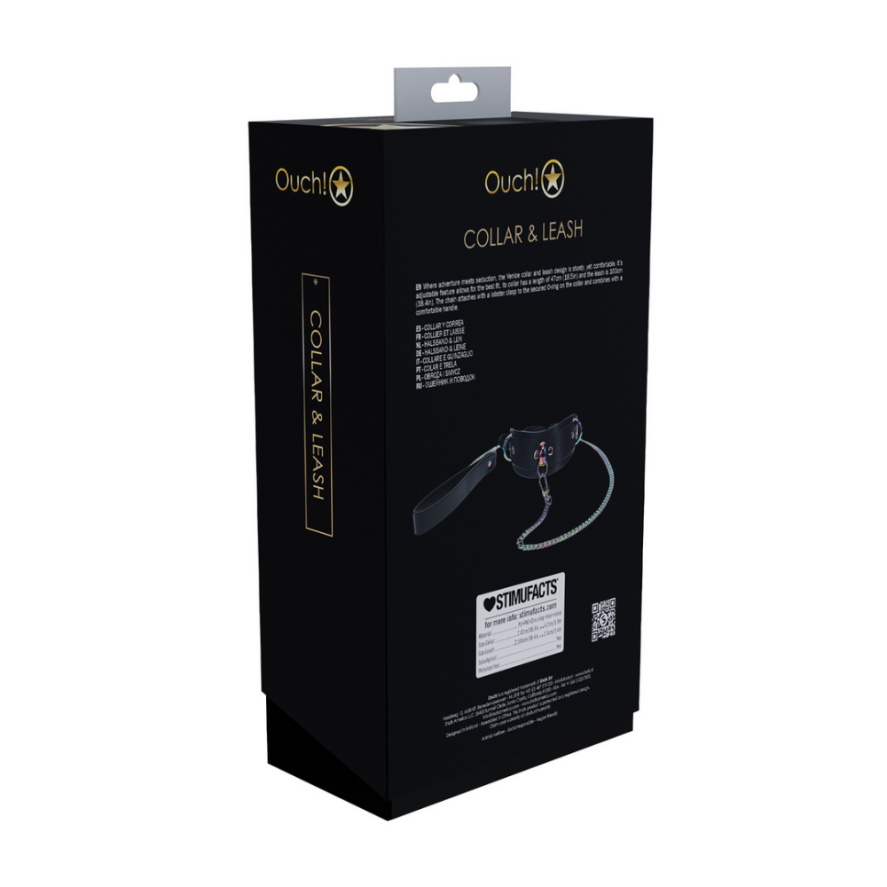 Venice Collectie - Halsband met Leash - Zwart - Afbeelding 3