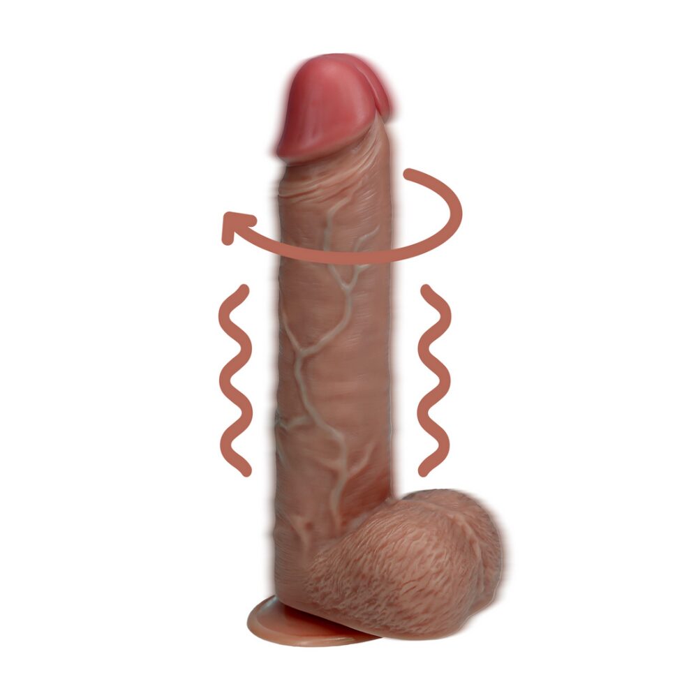 Vibrerende en Draaiende Rechte Cock met Ballen - 8 / 20,5 cm - Tan