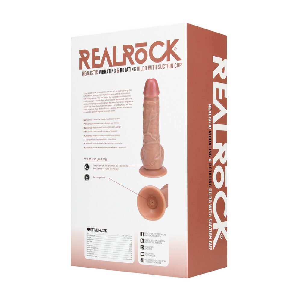 Vibrerende en Draaiende Rechte Cock met Ballen - 8 / 20,5 cm - Tan - Afbeelding 3