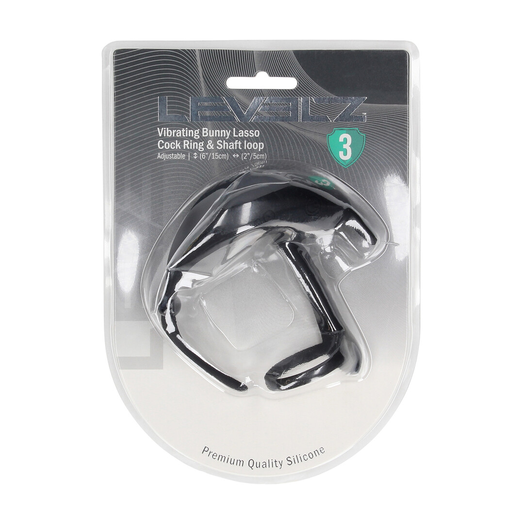 Verstelbare Bunny Vibrerende Siliconen Lasso Cockring en Schachtlus - Zwart - Afbeelding 2