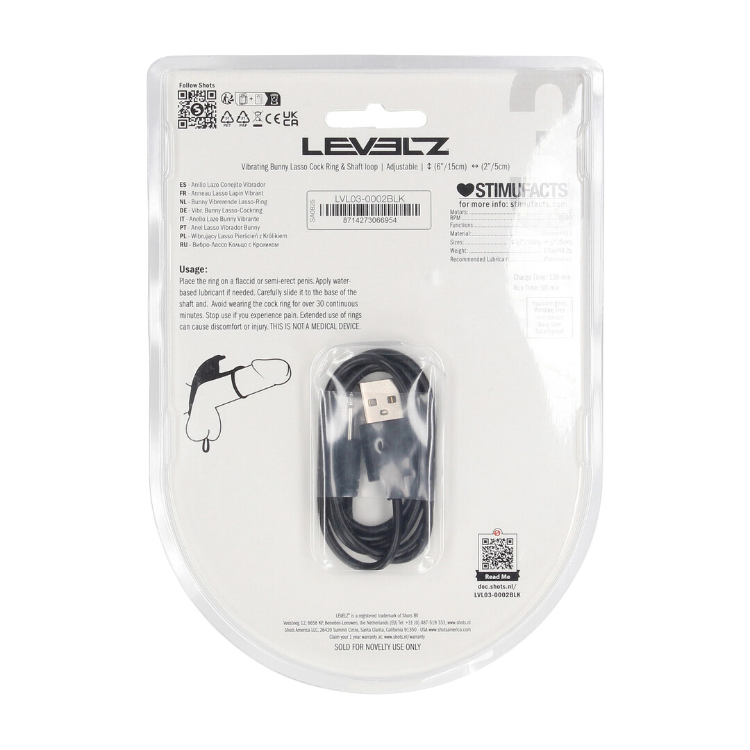 Verstelbare Bunny Vibrerende Siliconen Lasso Cockring en Schachtlus - Zwart - Afbeelding 3