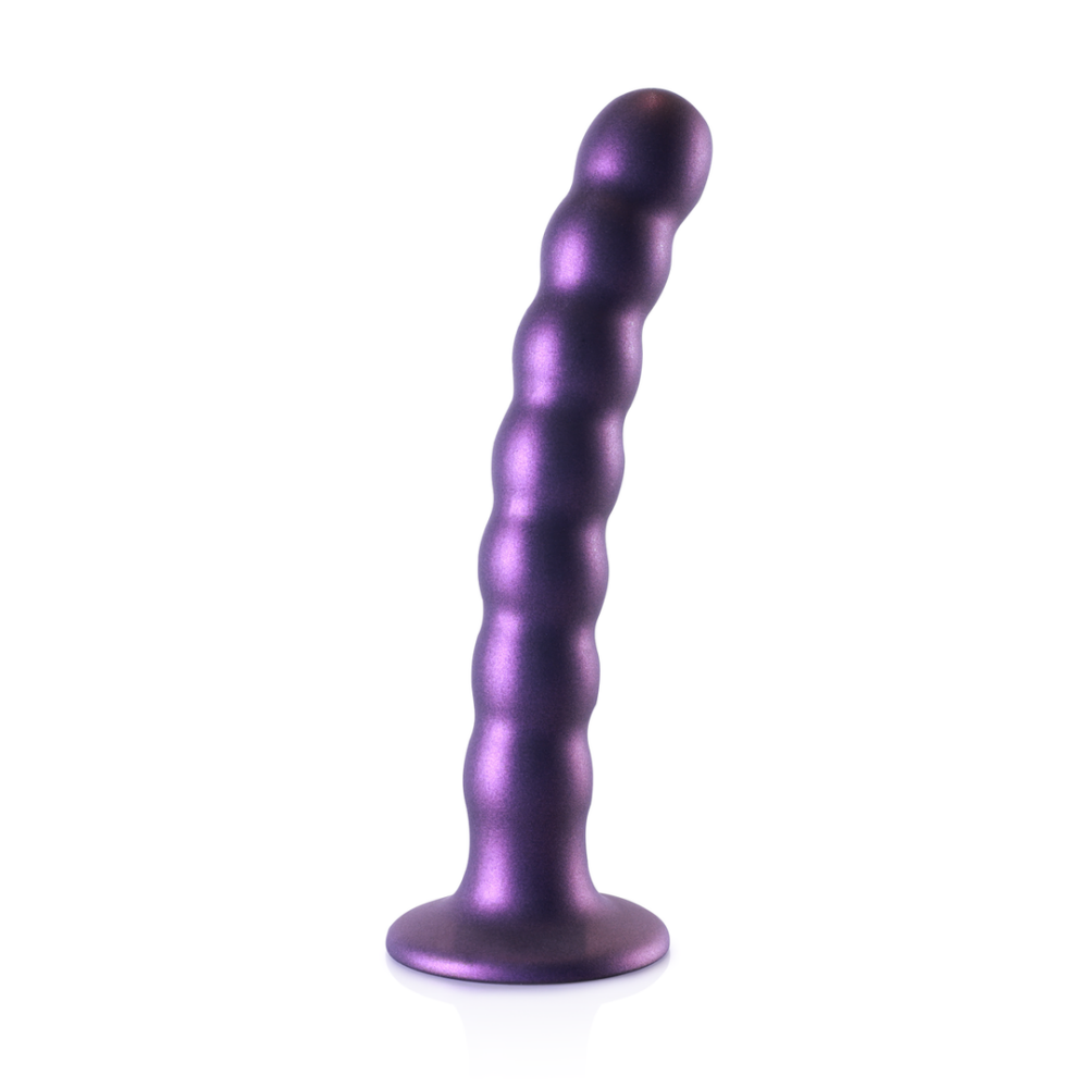 Beaded Silicone G-Spot Dildo - 6,5'' / 16,5 cm - Metallic Paars - Afbeelding 3